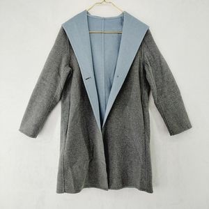 Uniqlo Coat Gray Blue Lining Moody Fashion Warm Hooded Overcoat Jacket Z34